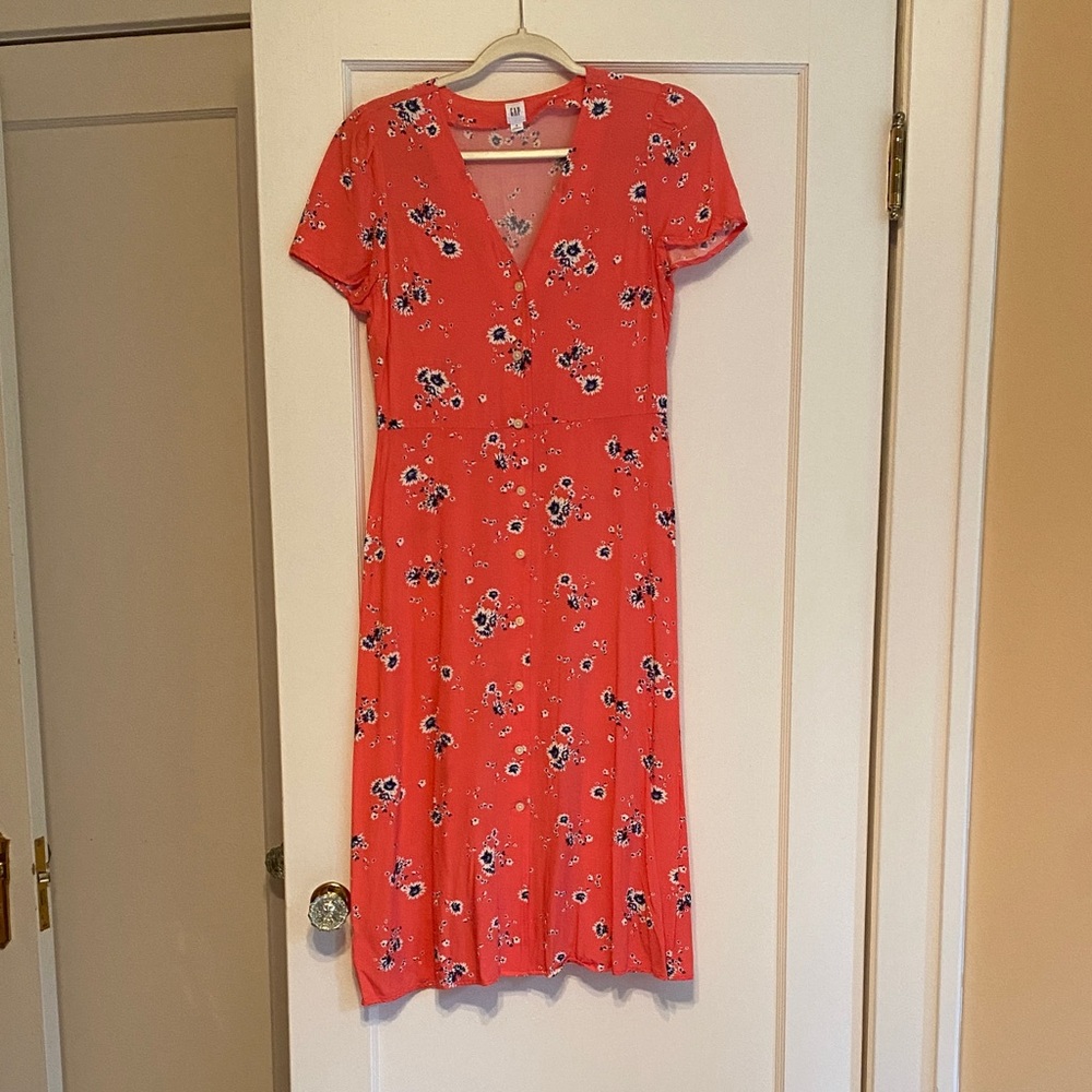 GAP Coral Floral Midi Dress